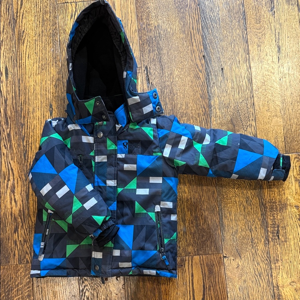 Kids Stoic Geometric Blue and Green Puffer Jacket
